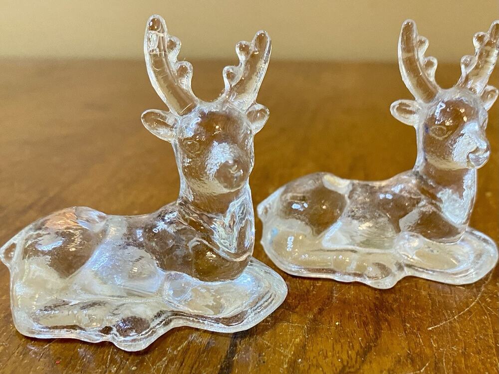 Biedermann 2 Mini Glass Deer Doe Taper Candle Holder Figurine Vintage Christmas